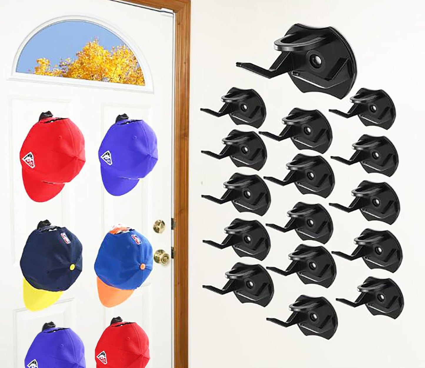 Perchero adhesivo para gorras de béisbol de pared, paquete de 16 ganchos para