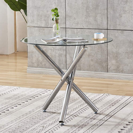 Mesa de comedor con sillas, mesa de comedor de cristal templado moderna y