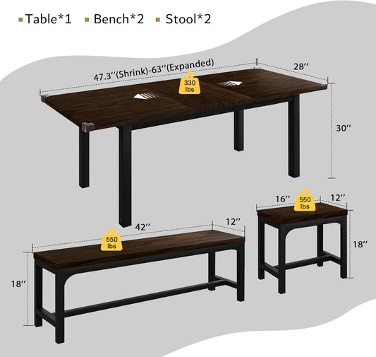 iPormis Juego de mesa de comedor de 5 piezas para 4-8 personas, juego de mesa