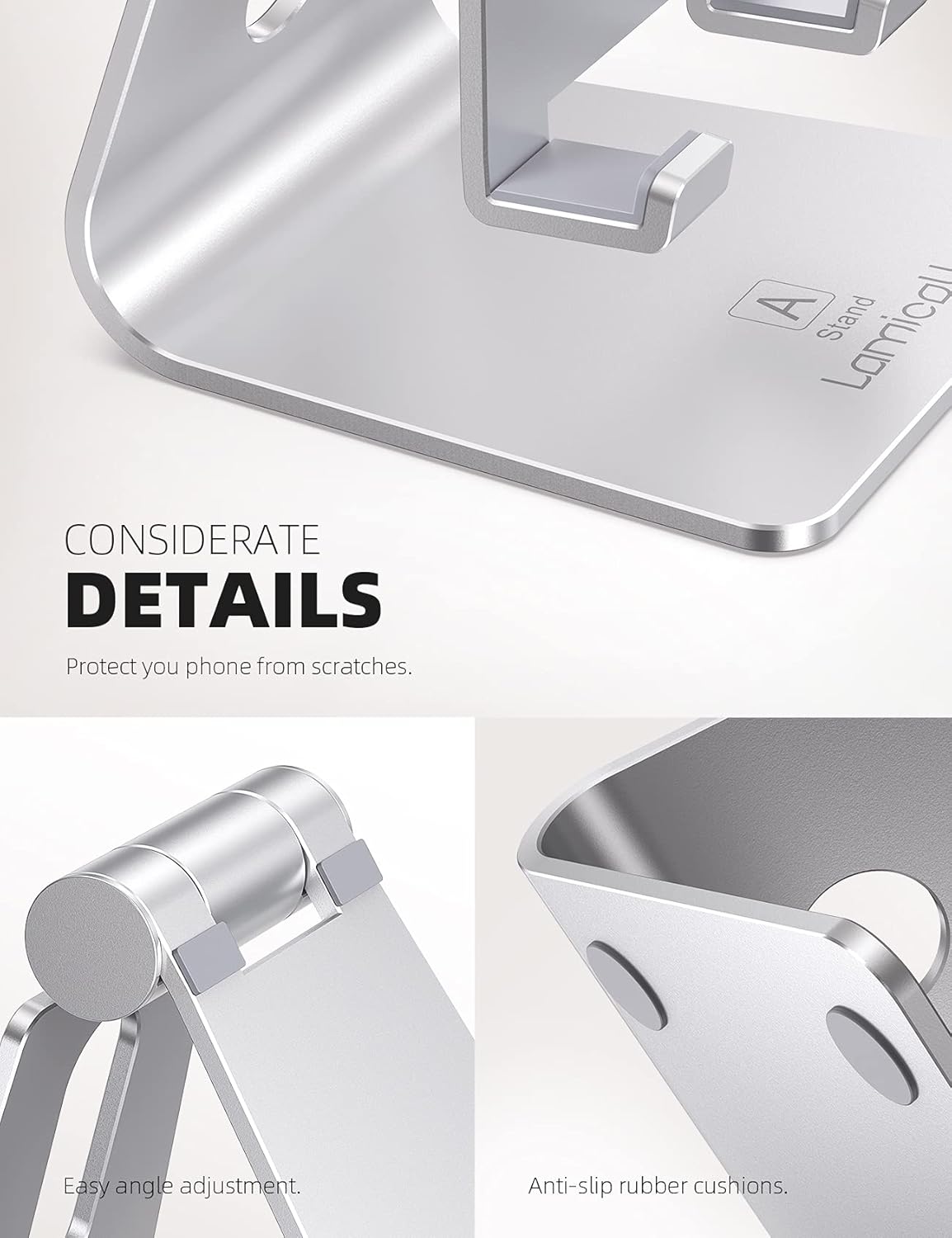 Lamicall Soporte de teléfono universal ajustable., Plateado