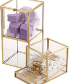 Hipiwe Soporte Qtip de vidrio dorado con tapa, 2 compartimentos, bolas de...