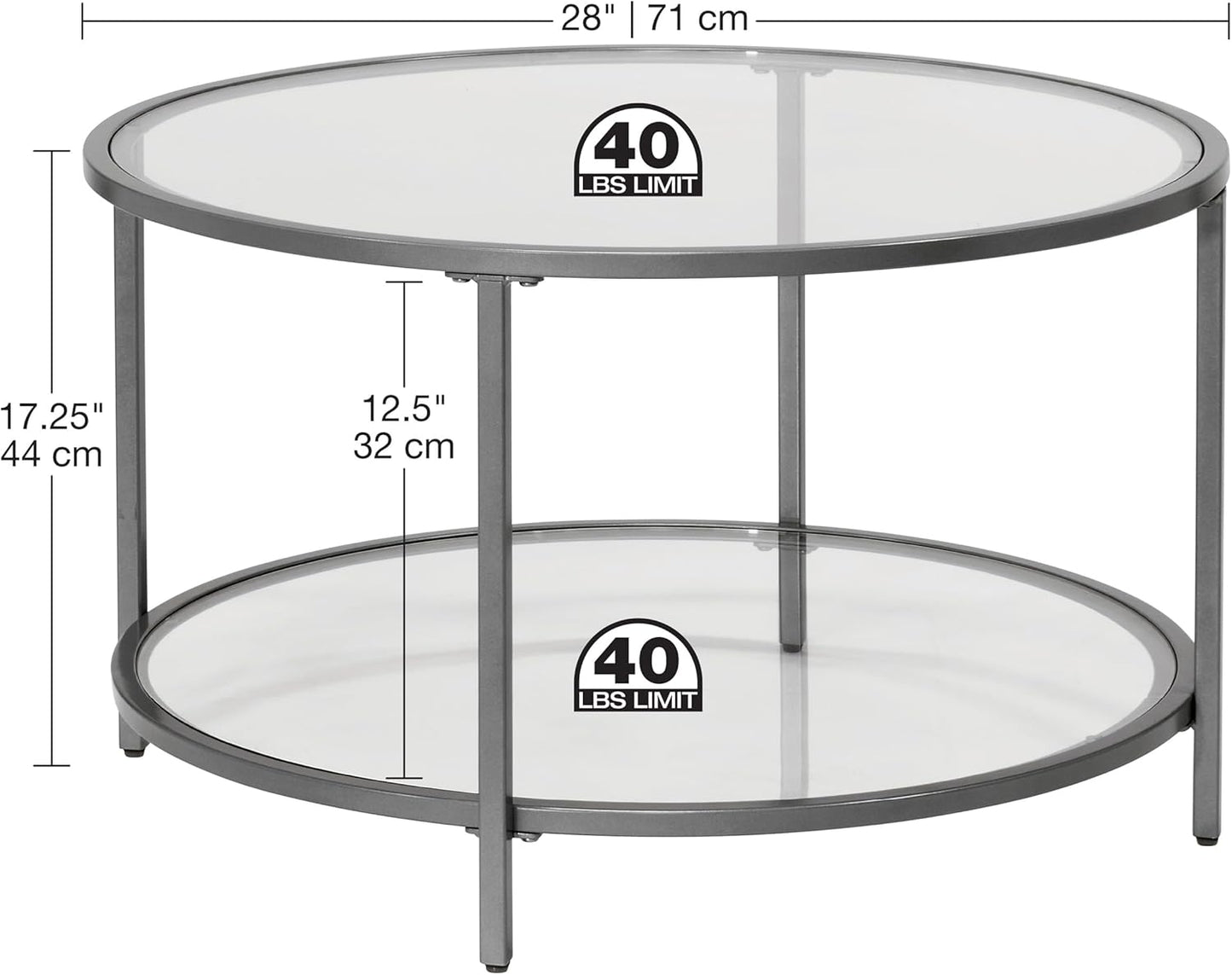 Home Mesa de centro, 28 in, Peltre