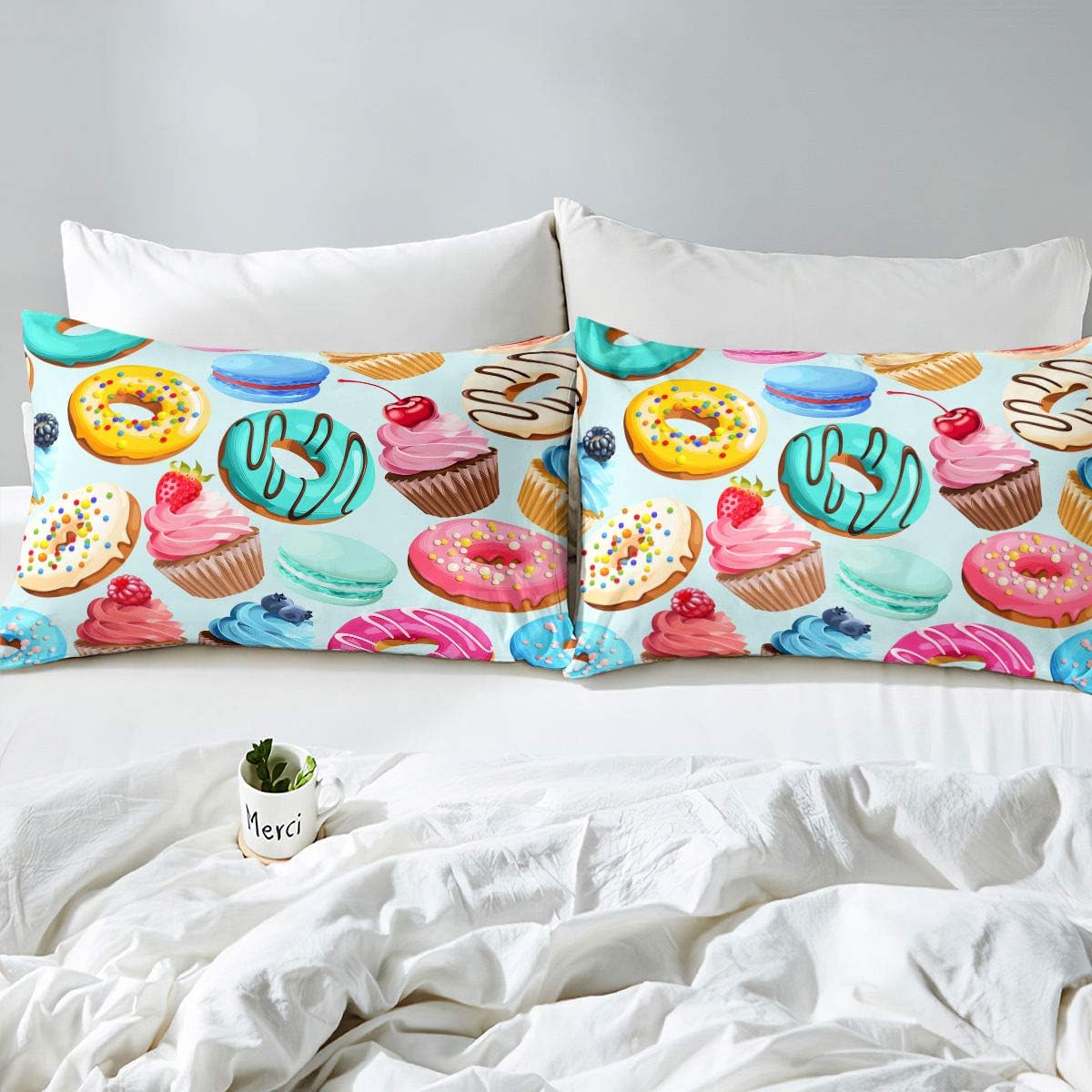 Erosebridal Juego de ropa de cama con diseño de rosquilla, funda de edredón de...