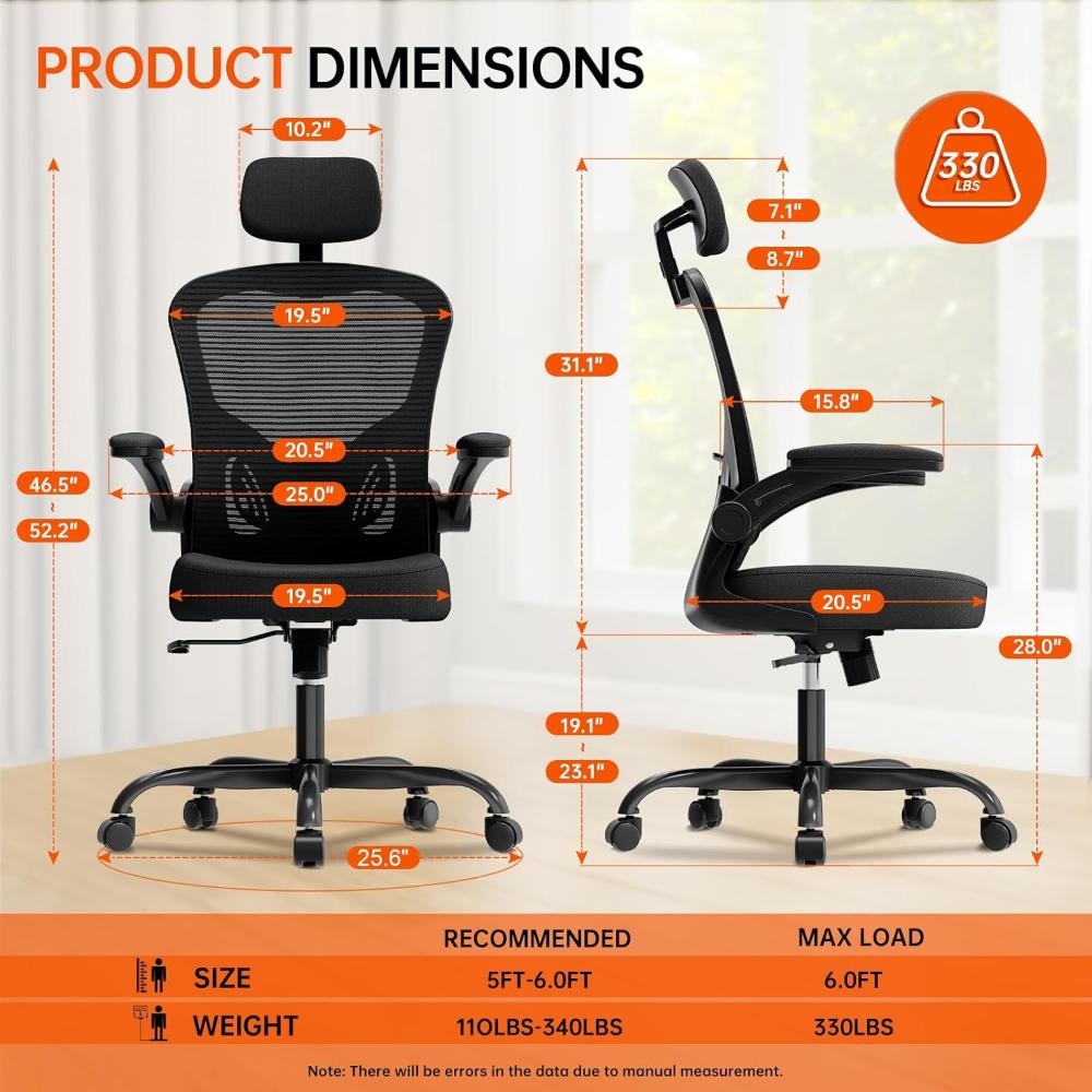 Silla de oficina Synorla Negro ergonómica de 330 libras