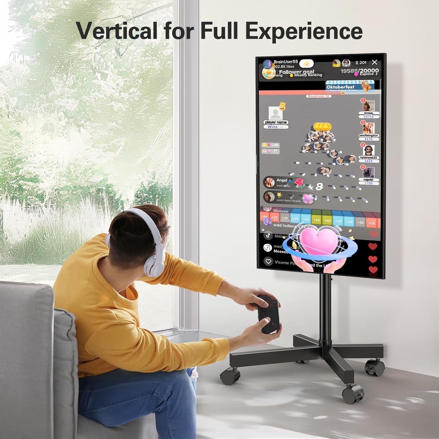 Perlegear Soporte de TV rodante para televisores inteligentes OLED 4K LCD de 23...