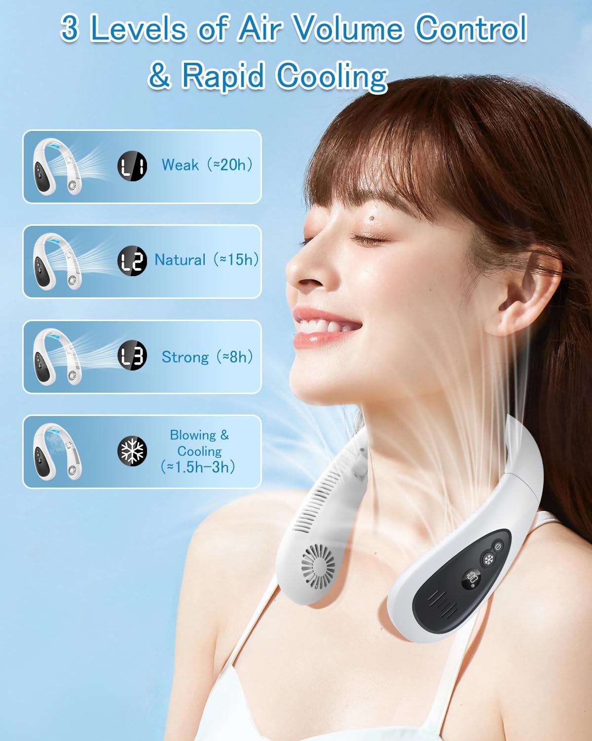 Aire acondicionado de cuello, ventilador de cuello portátil de 5000 mAh con...