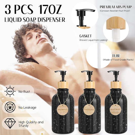 Juego de accesorios de baño negro de 17 piezas con dispensador de jabón de 3...