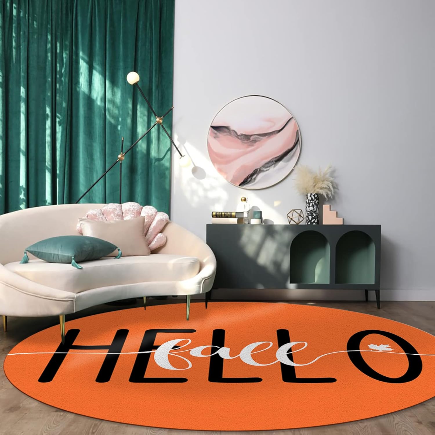 Orange Round Area Rug 6ft, Washable Indoor Carpet for...