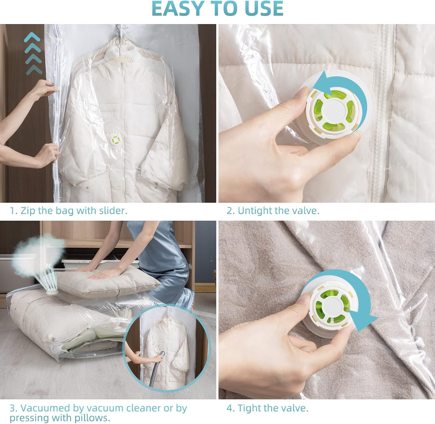 Bolsas colgantes para almacenamiento al vacío, paquete de 6 (3 largas + 3