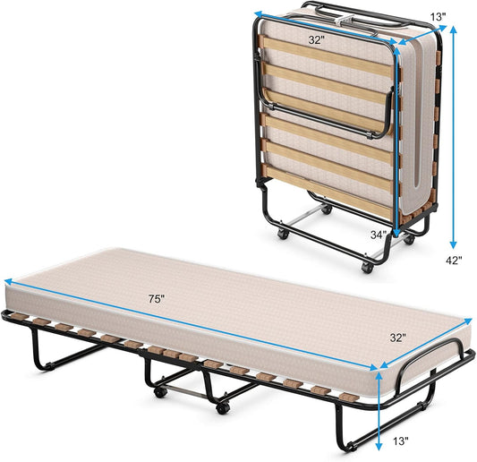 Cama plegable con colchón de 4 pulgadas, cama plegable con colchón de espuma