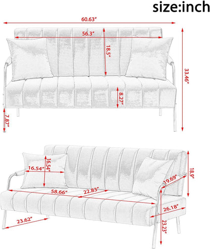 Moderno sofá biplaza tapizado de terciopelo con 2 almohadaspatas de metal