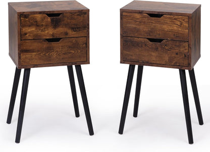 Juego de 2 mesitas de noche con cajones, mesitas de noche con patas de madera