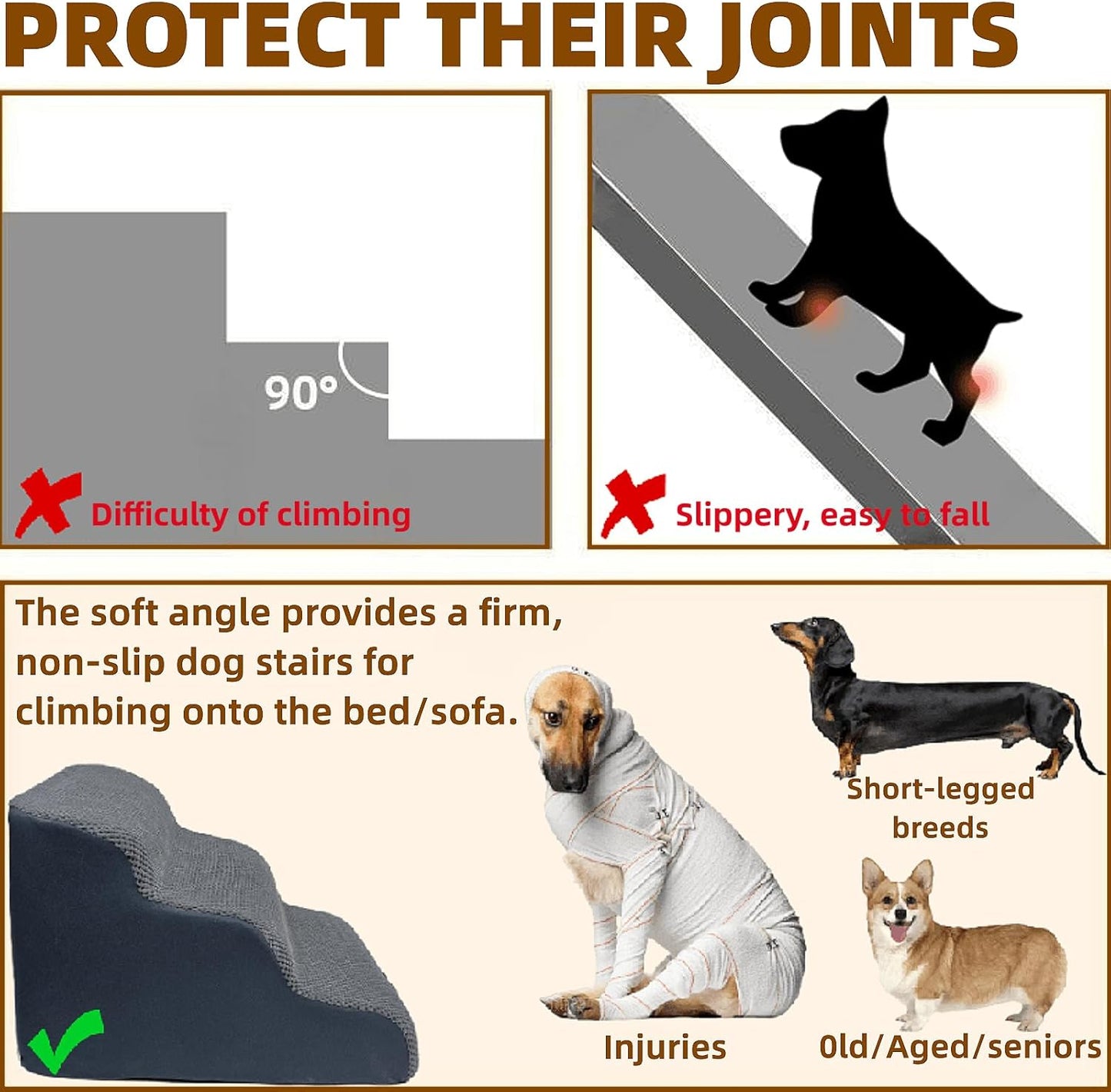 Escaleras para perros a camas altas, 3 escalones para perros pequeños y grandes