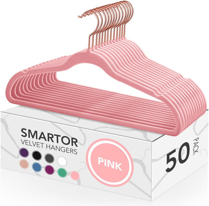 Perchas de terciopelo rosa Paquete de 50 perchas de fieltro antideslizantes de