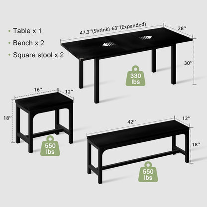 Feonase Juego de mesa de comedor de 5 piezas para 4-8 personas, juego de mesa...