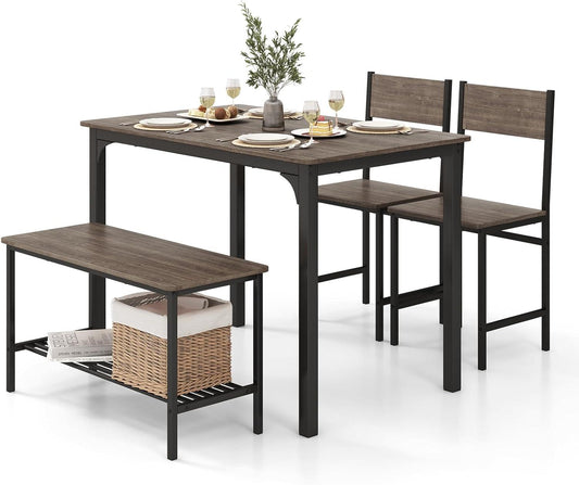 COSTWAY Juego de mesa de comedor de 4 piezas para 4, mesa de cocina con 1 banco