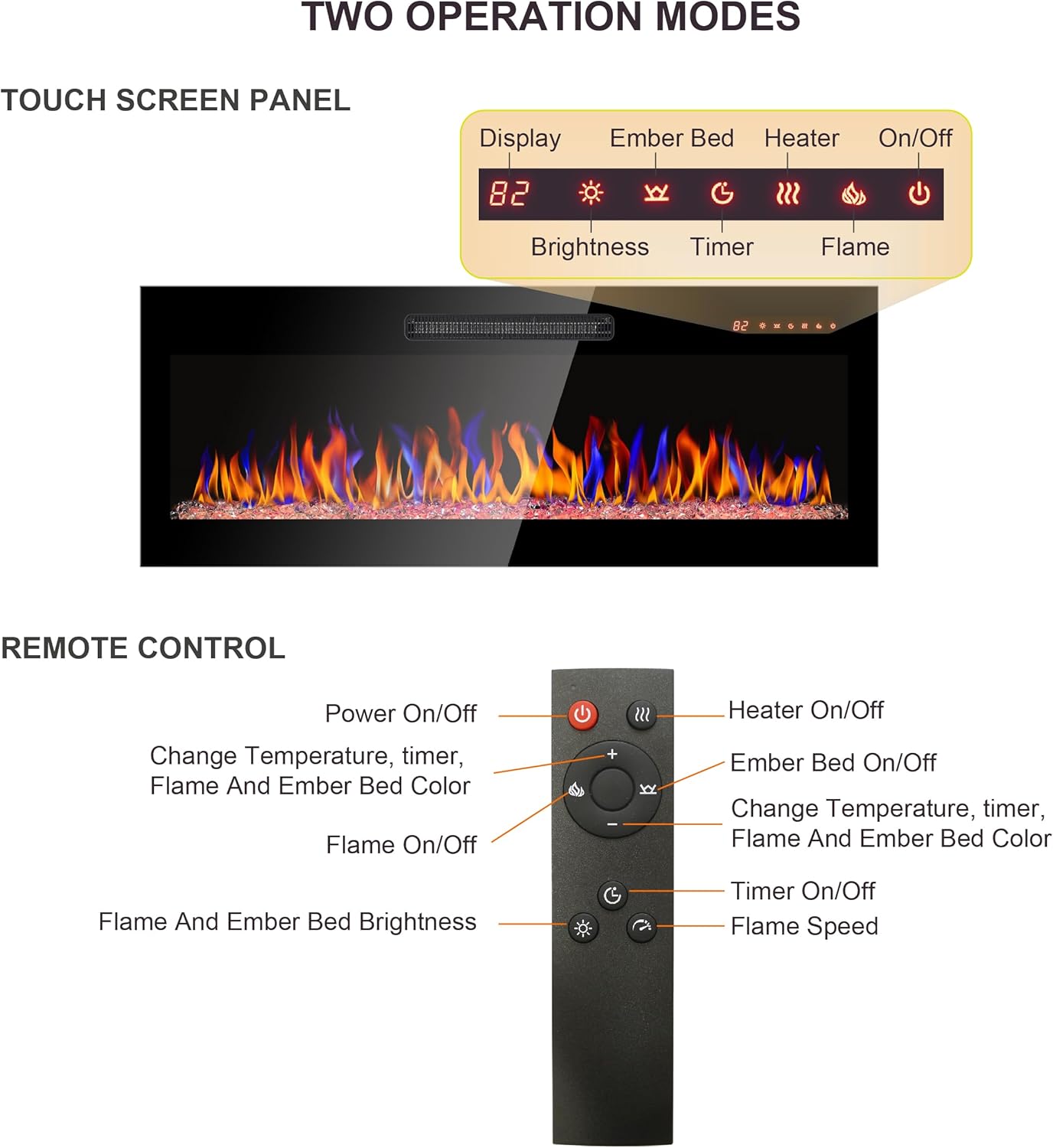 Chimenea eléctrica de 50 pulgadas, estufa de vidrio templado ultrafina de 1400...