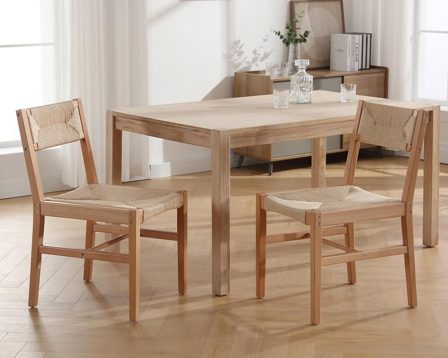 Juego de 2 sillas de comedor de ratán modernas de mediados de siglo, silla de