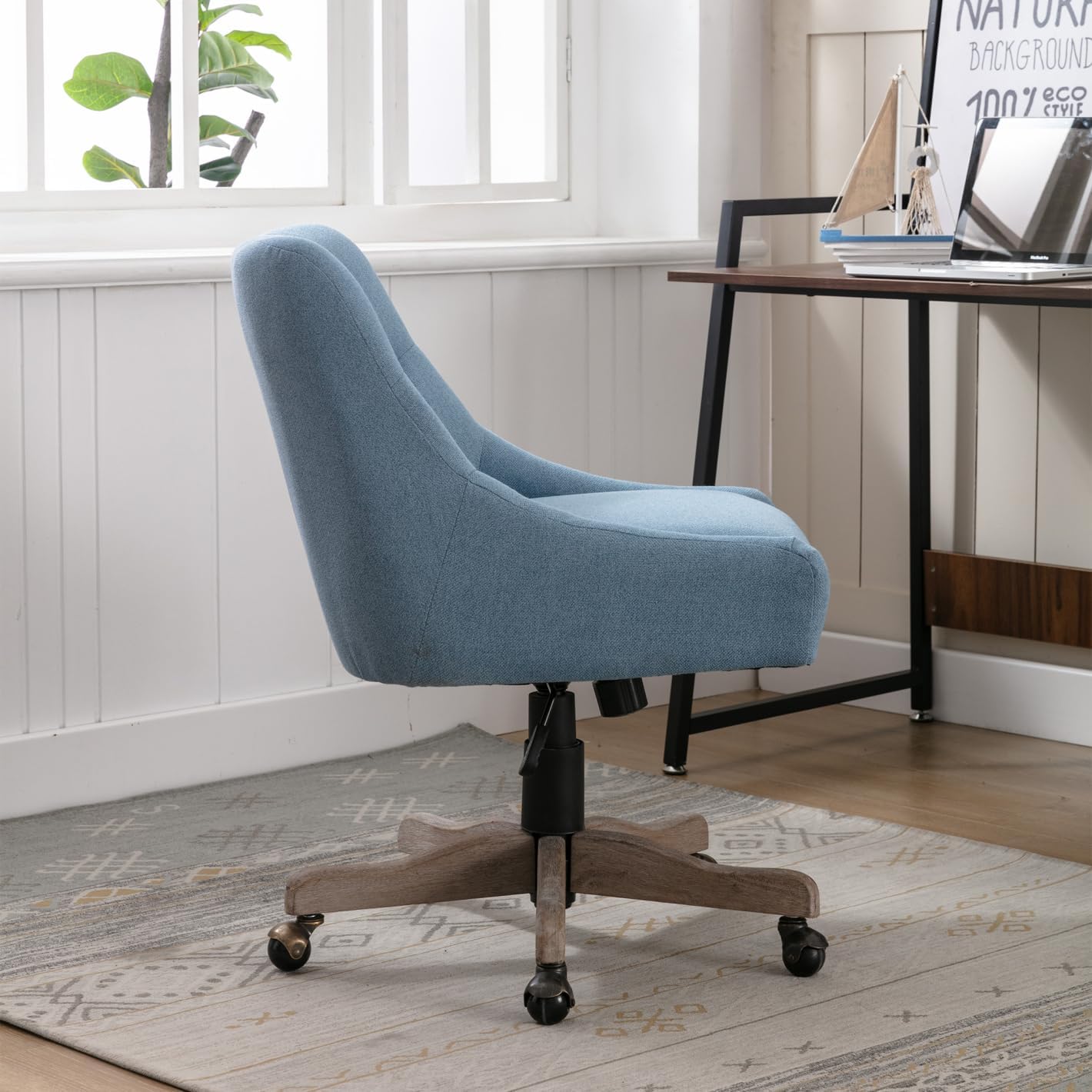 TRIPLE TREE Silla giratoria de 360, moderna silla de oficina tapizada con base...