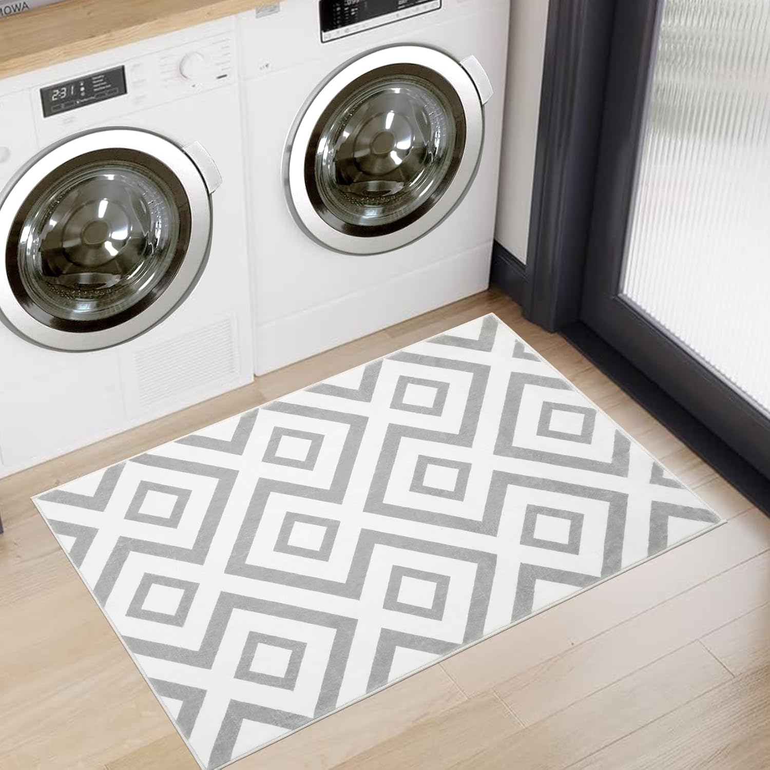 Zacoo Alfombra lavable de 2 x 3 pies, alfombra moderna geométrica para...