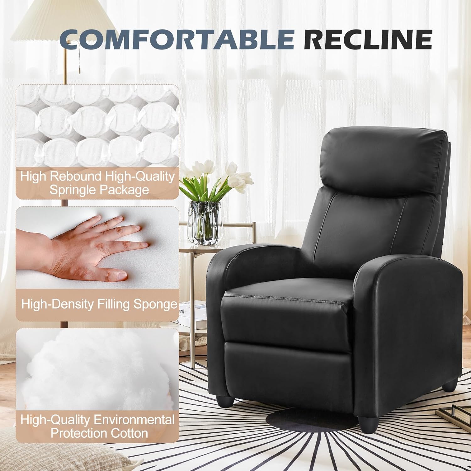 Sweetcrispy Silla reclinable para adultos, asiento reclinable pequeño de piel...