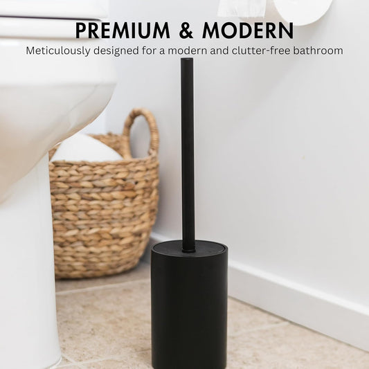 Cepillo de inodoro negro mate para baño con soporte, limpiador de baño con...
