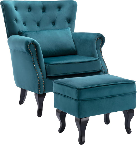 Sillón decorativo con otomana, de mediados de siglo, moderno, respaldo capitoné...