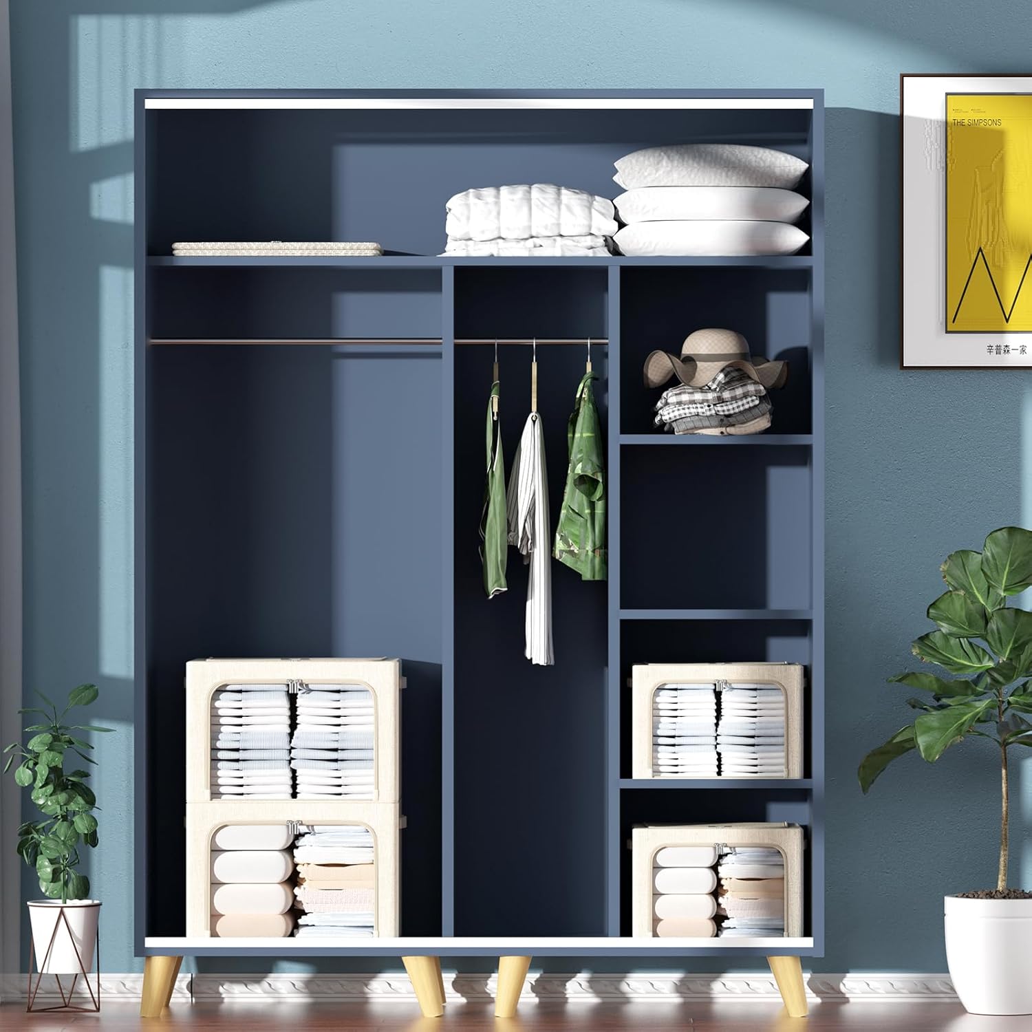 Caja de almacenamiento de ropa, juego organizador plegable de tela de lino con...