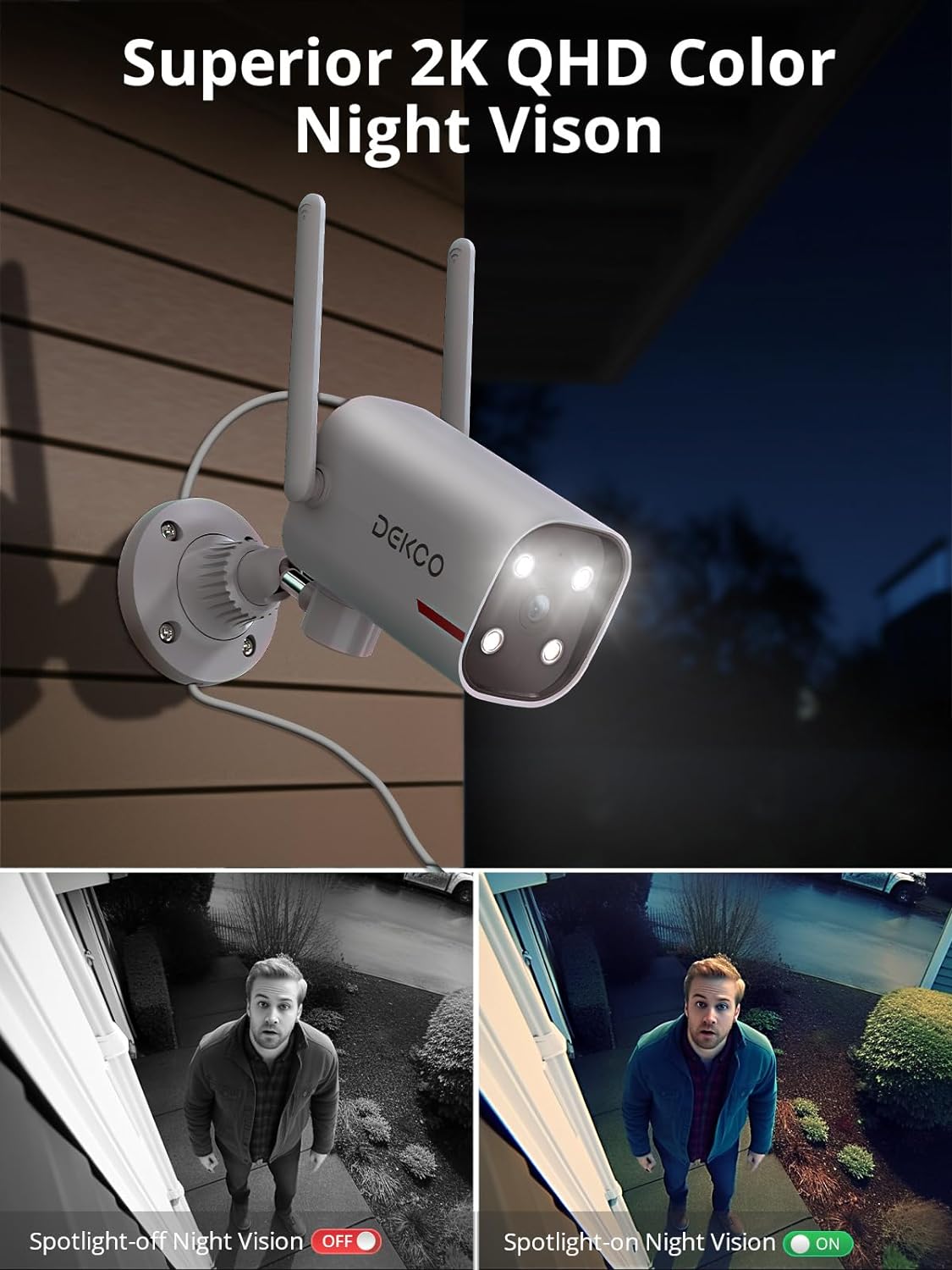 DEKCO - Cámara de seguridad para exteriores - Cámaras WiFi con cable giratorio...