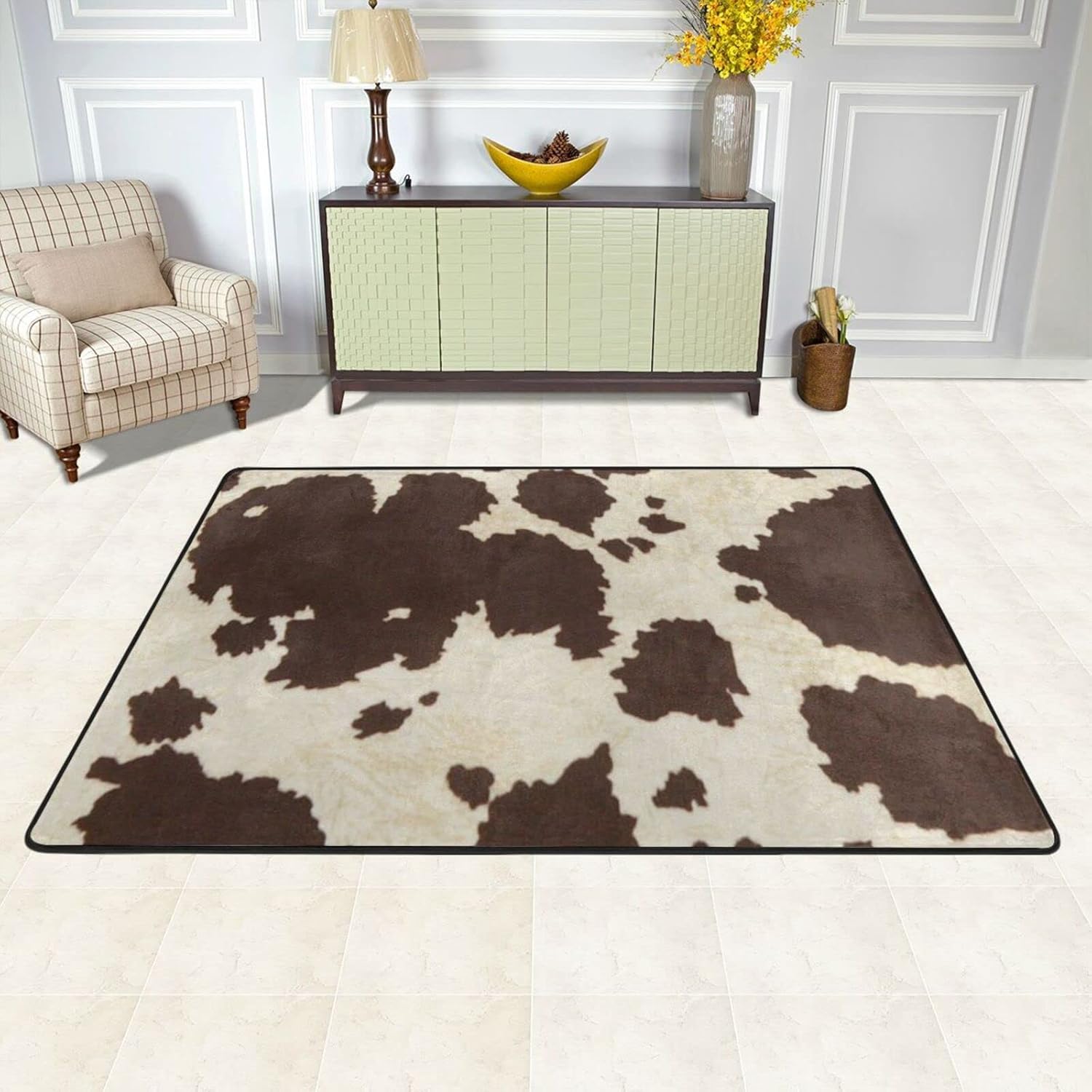 Alfombras con estampado de piel de vaca para sala de estar, 4 x 6 pies,...