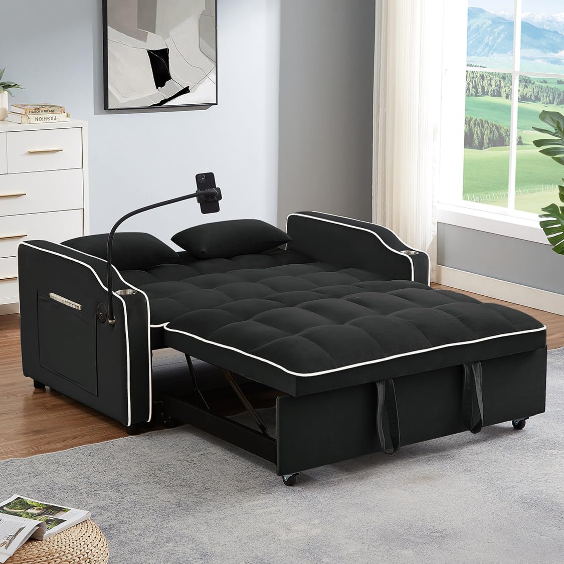 Sofá cama convertible con puertos USB, sofá cama extraíble con soporte