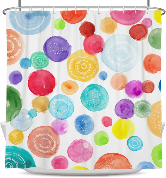Coxila Cortina de ducha colorida para niños y niñas, diseño de lunares, diseño...
