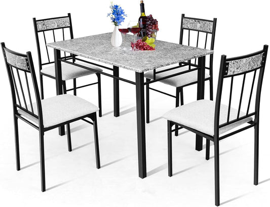 Juego de comedor de cocina de 5 piezas, juego de mesa de comedor de mármol con