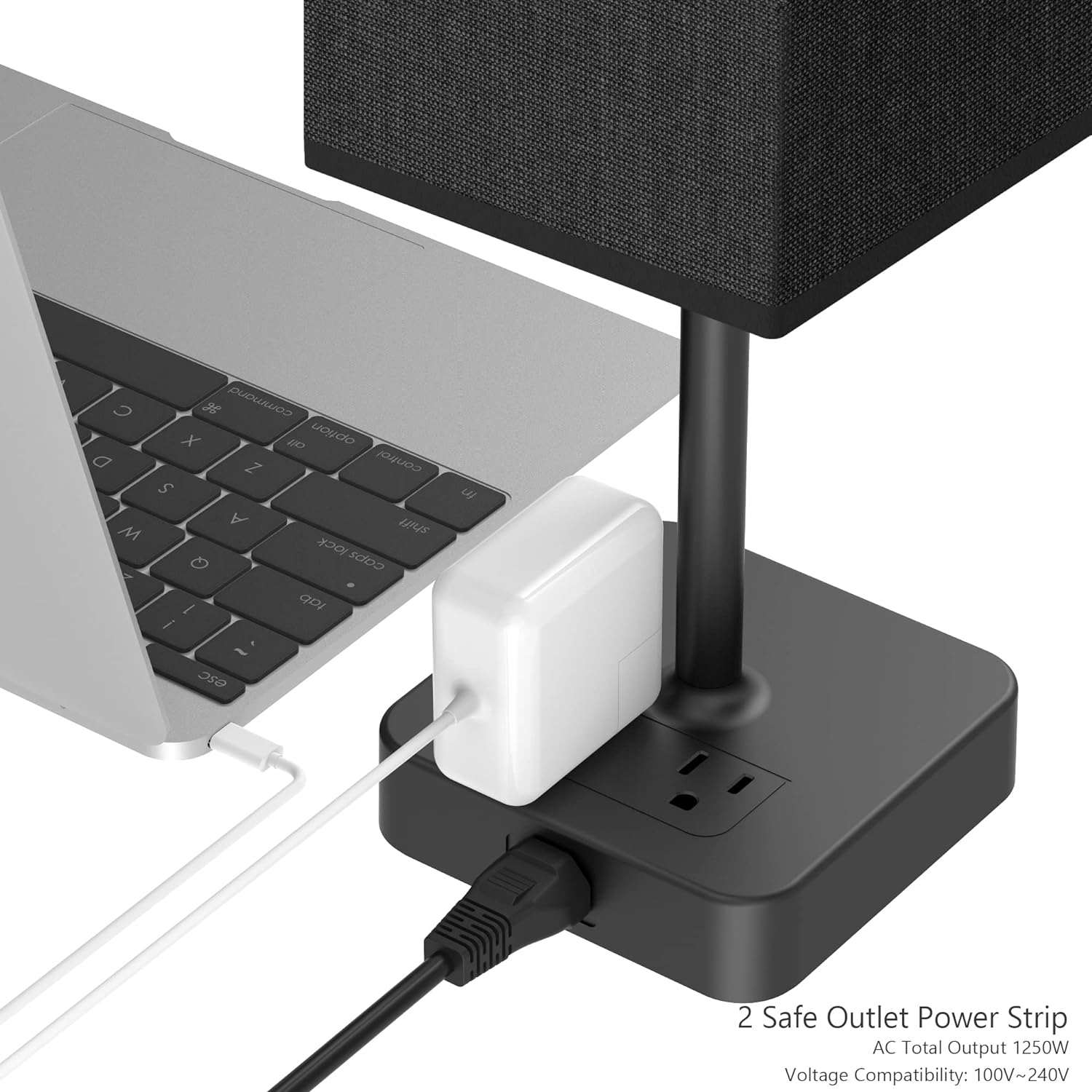 Lámpara de Mesa de Noche con Control Táctil y Puertos de Carga USB C+a