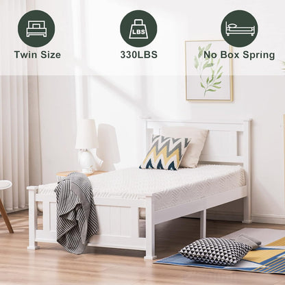 Base de cama de plataforma de madera maciza de tamaño individual, cama