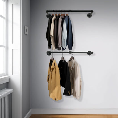 Perchero de montaje en pared, 24 pulgadas, tubo industrial para colgar ropa,