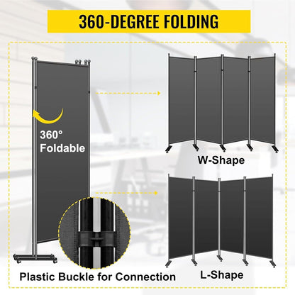 Divisor de habitación con ruedas de 3 paneles, 102 pulgadas de ancho x 71
