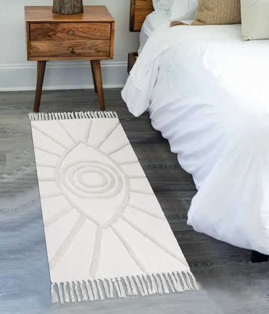 Uphome Alfombra de pasillo de cocina de 2 x 4.3 pies, color beige, con borlas...