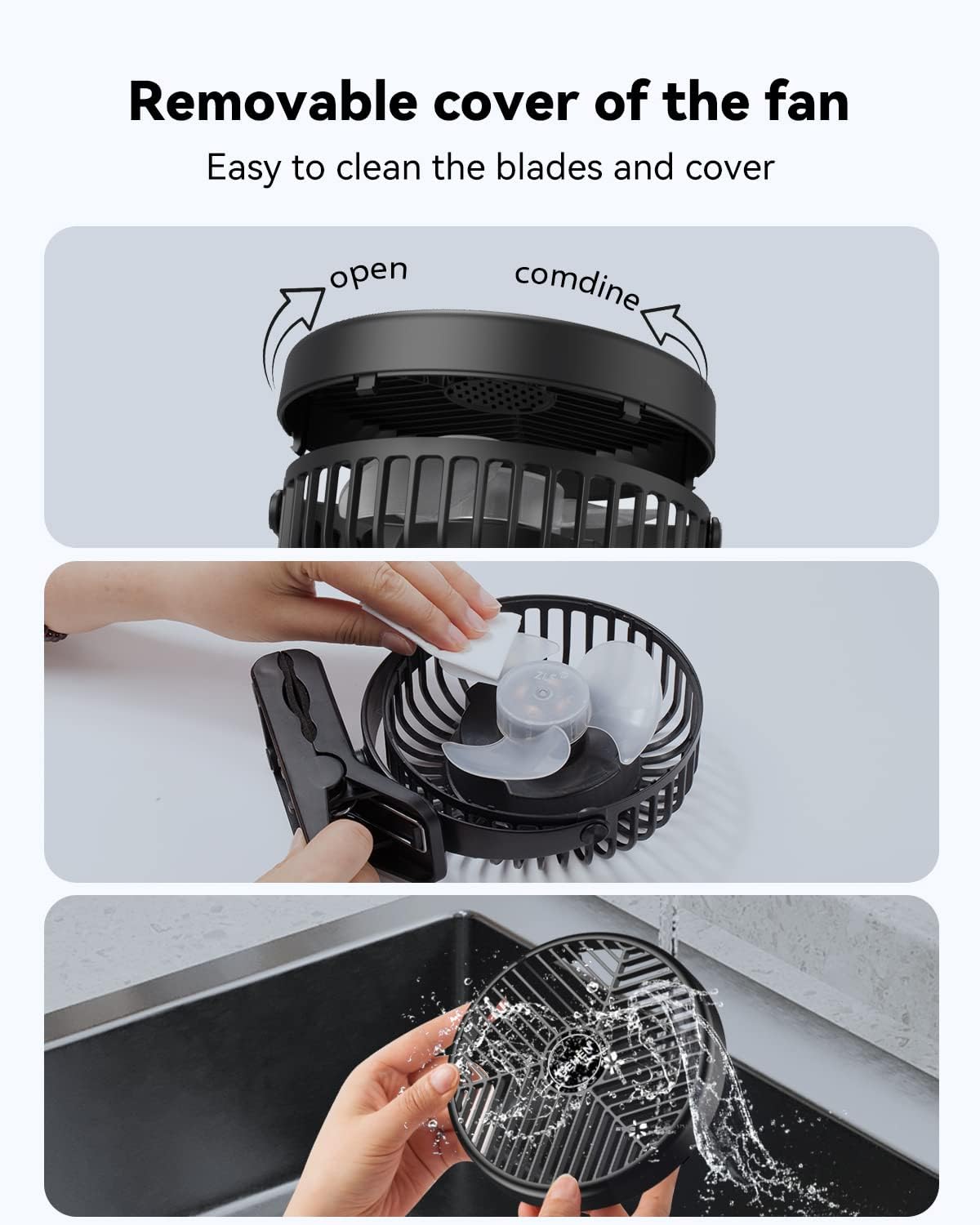 GEHEN Ventilador de clip de 3 velocidades con abrazadera resistente y fuerte...