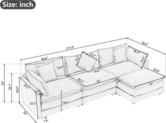 Sofá modular de 112.2 pulgadas para sala de estar, cómodo sofá nube de felpilla...