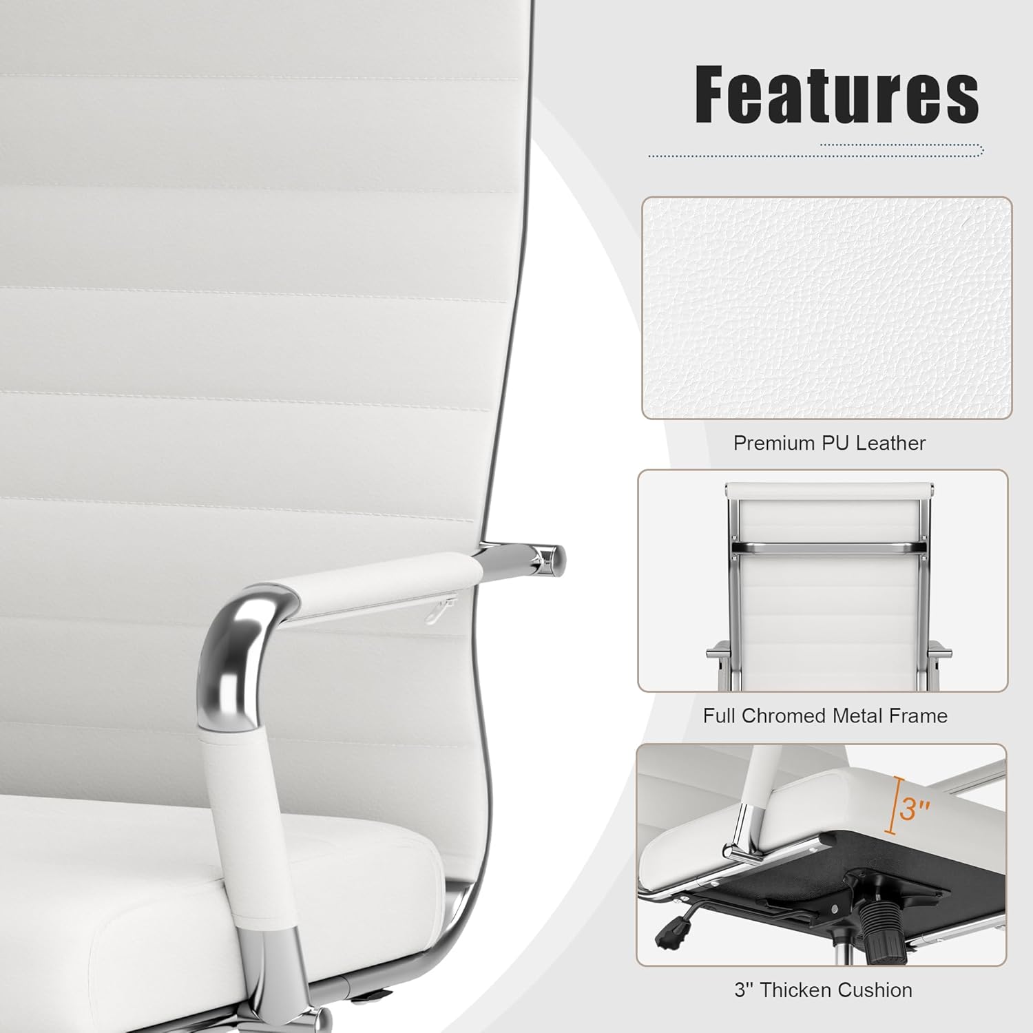 Okeysen - Silla de escritorio de oficina blanca, ergonómicas de cuero moderno,...