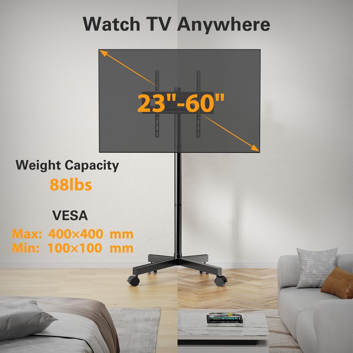 Perlegear Soporte de TV rodante para televisores inteligentes OLED 4K LCD de 23...