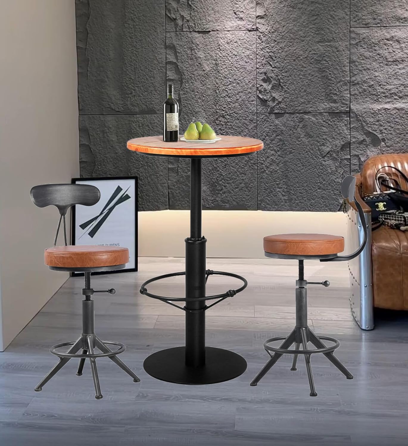 Mesa de bar industrial vintage de 42 pulgadas de alto, barra de metal redonda...