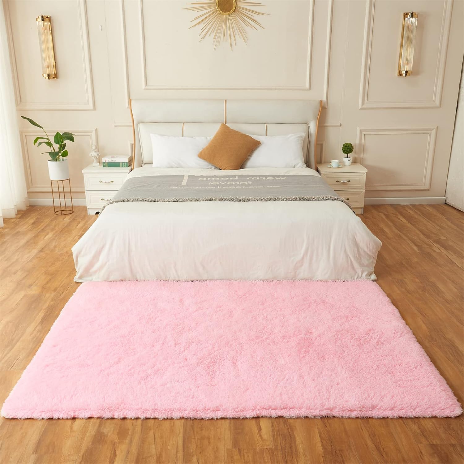 AMTOVO Alfombra peluda para sala de estar, 9 x 12 pulgadas, color rosa, grande,...