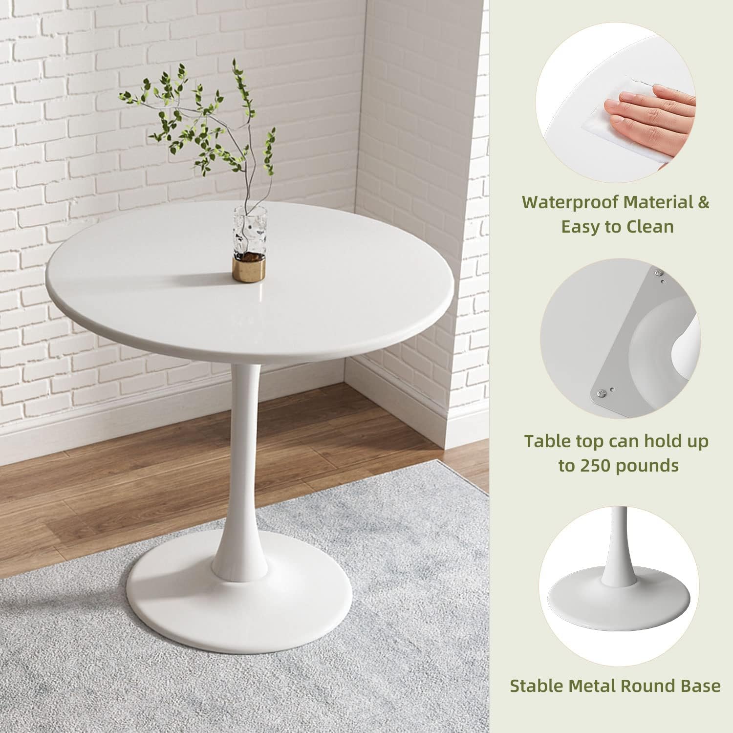 Mesa redonda blanca de 31.5 pulgadas, mesa de comedor moderna de tulipán, mesa