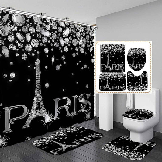 Juego de 4 cortinas de ducha con diseño de torre Eiffel, decoración de baño con...