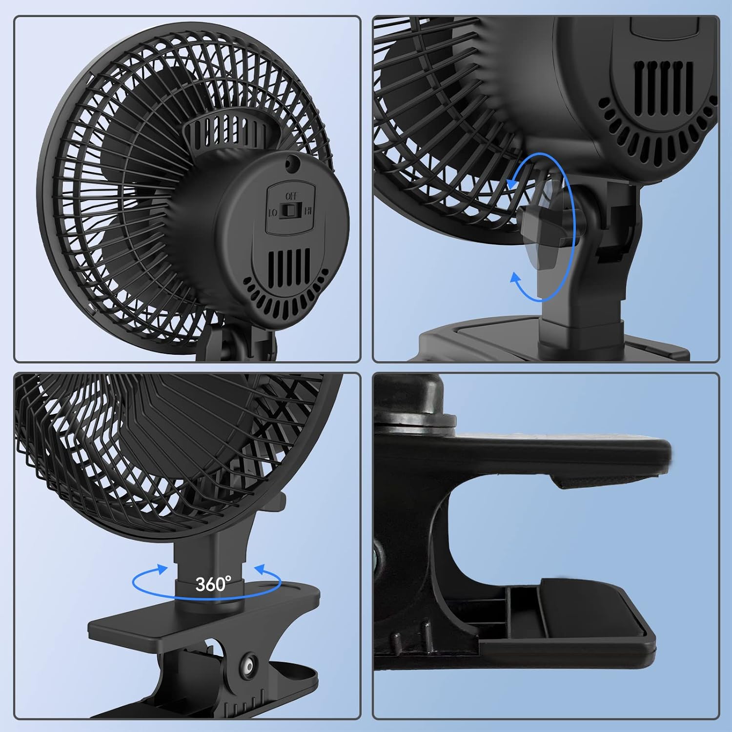 shinic Ventilador de clip de 6 pulgadas con abrazadera fuerte, potente flujo de...