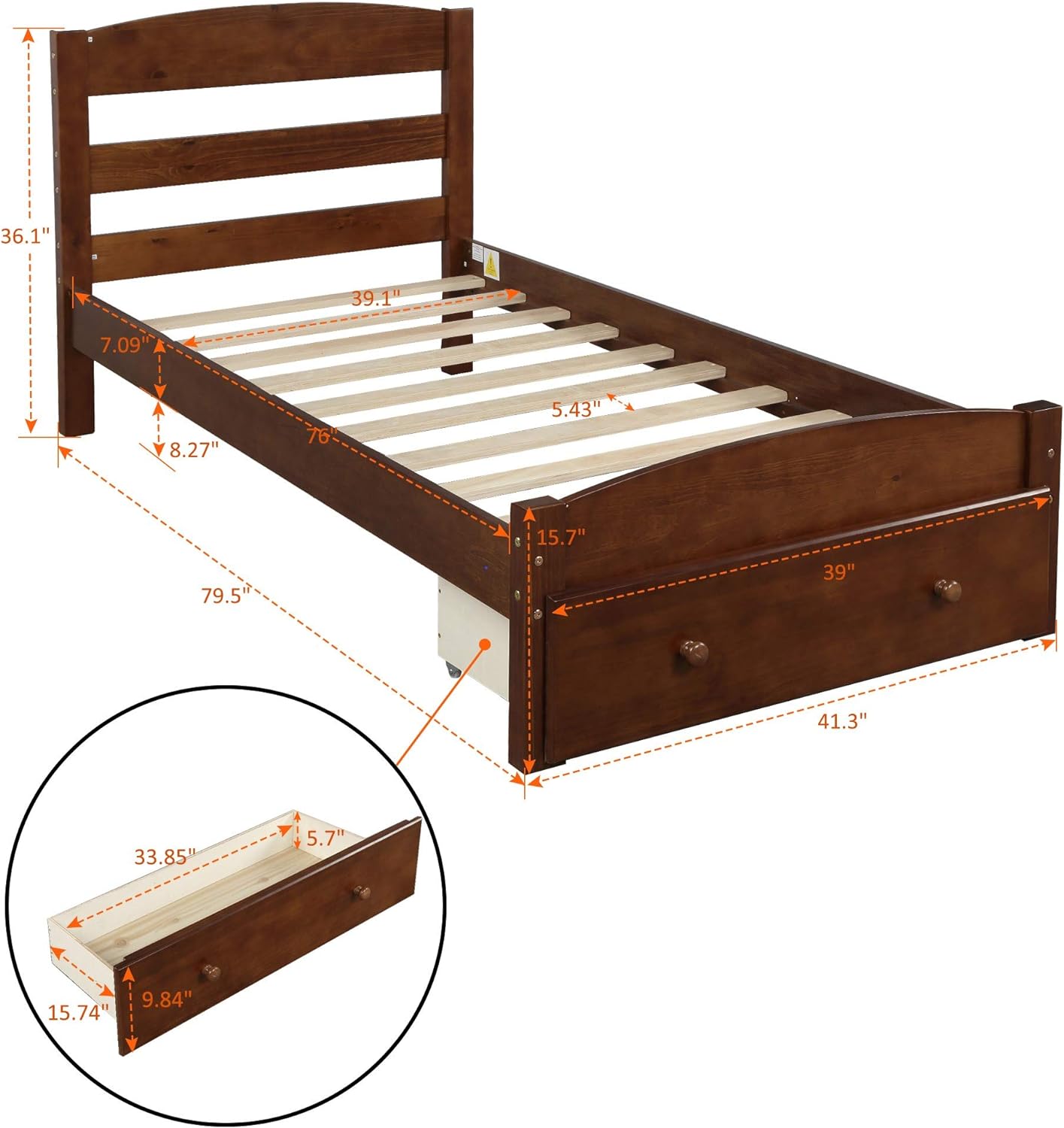 Harper & Bright Designs Cama individual con cajones de almacenamiento, cama...