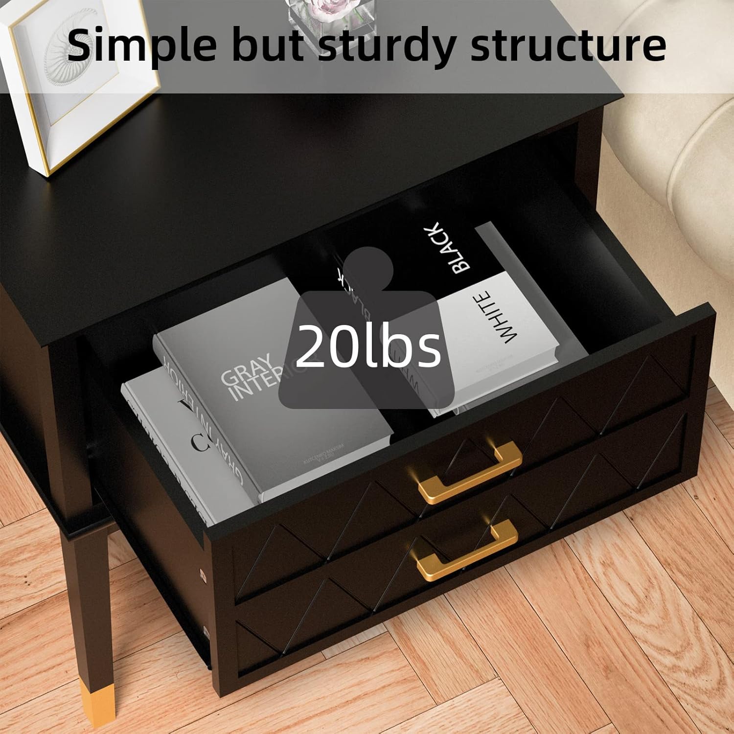 Scurrty Mesita de noche de 23.6 pulgadas con cajón de almacenamiento, mesa...