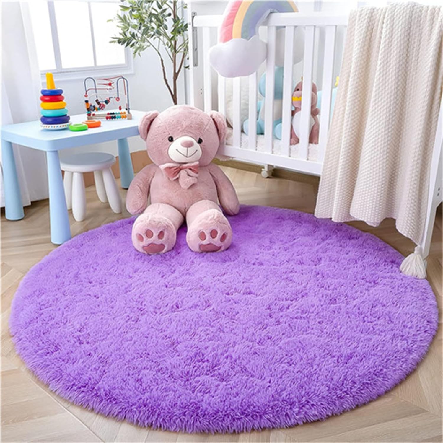 Alfombra redonda morada de 4 pies para dormitorio, habitación de niños y niñas,...